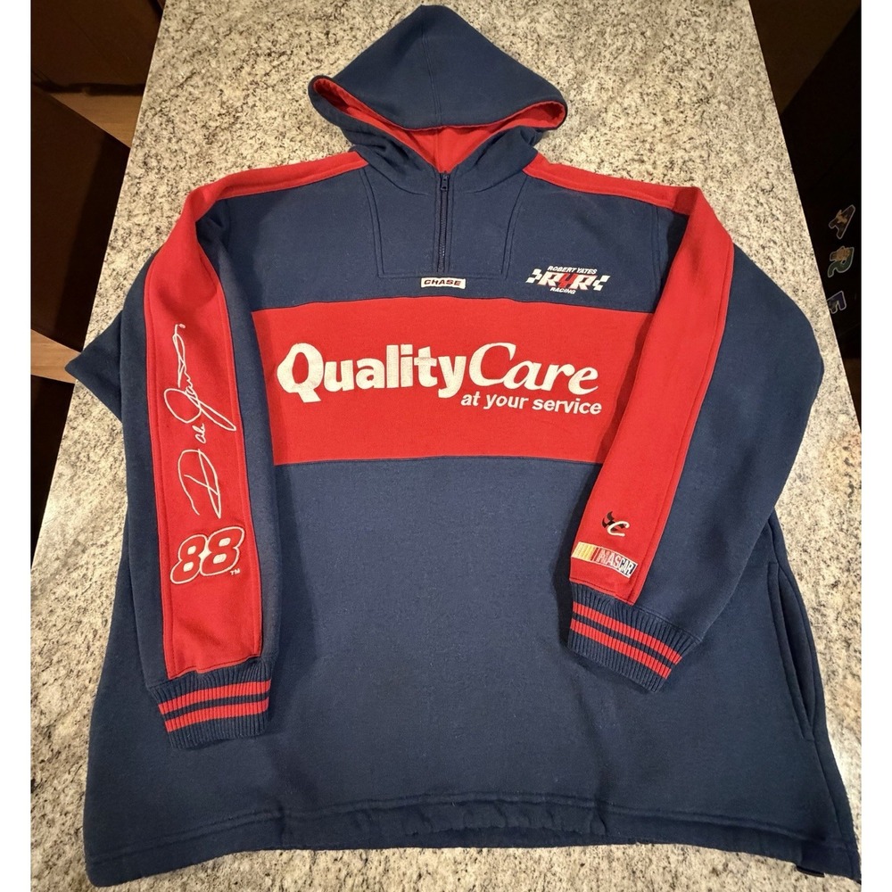 Vintage NASCAR Hoodie Dale Jarrett Mens XL Blue Embroidered 90s Y2K VTG Sweater
